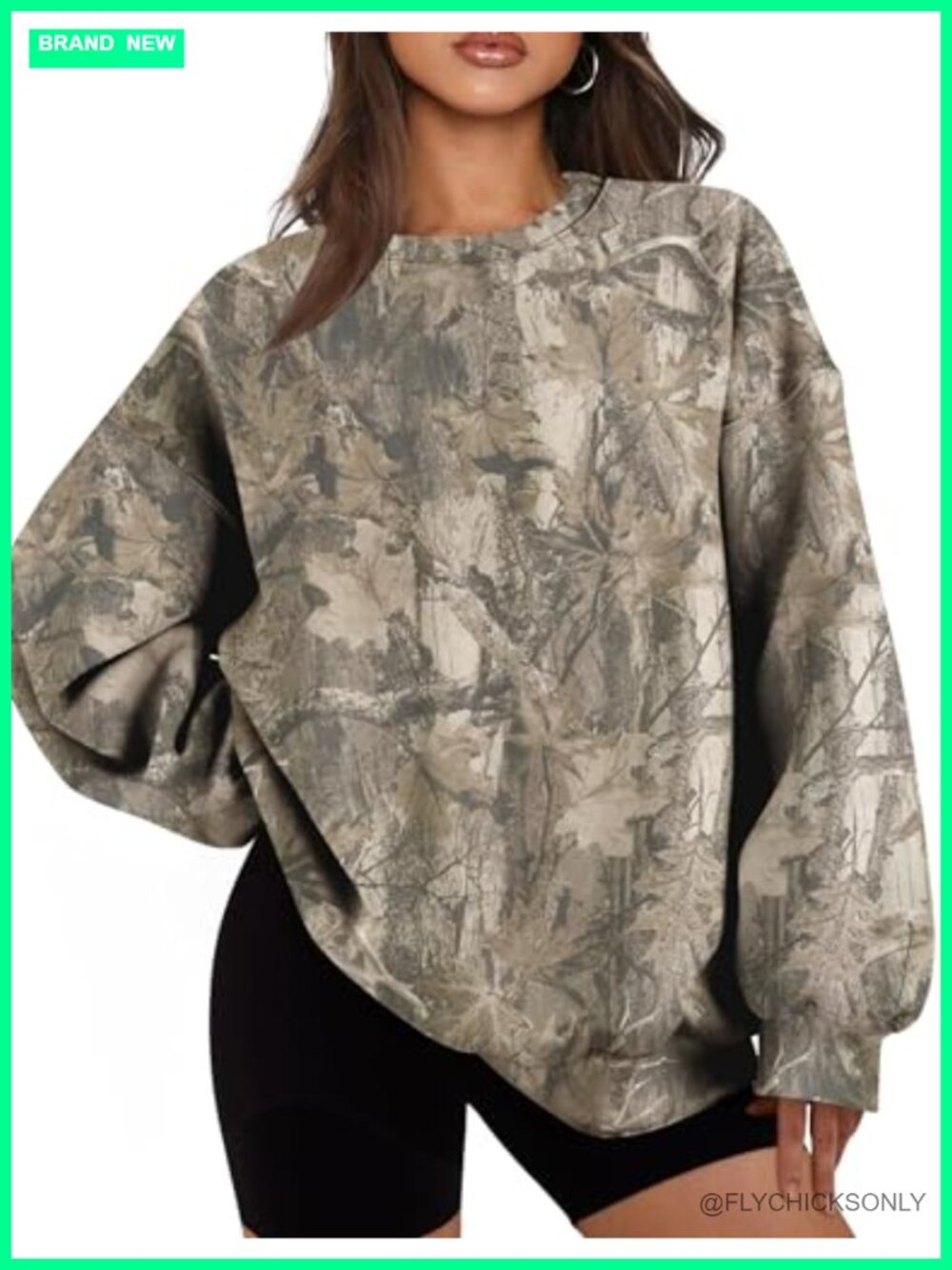 Oversized Camo Fleece Sweatshirt Crewneck Maple Leaf Pullover